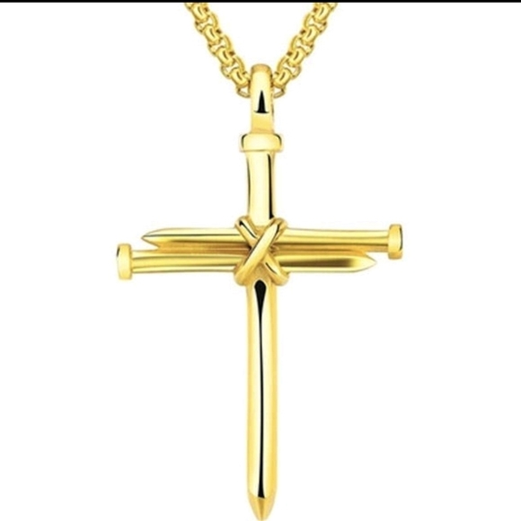 Other - 𝅺3:16 Stainless Steel 18K Gold Plate Nails & Rope Cross pendant necklace